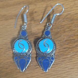 Turquoise and Lapis Handmade Silver Earrings